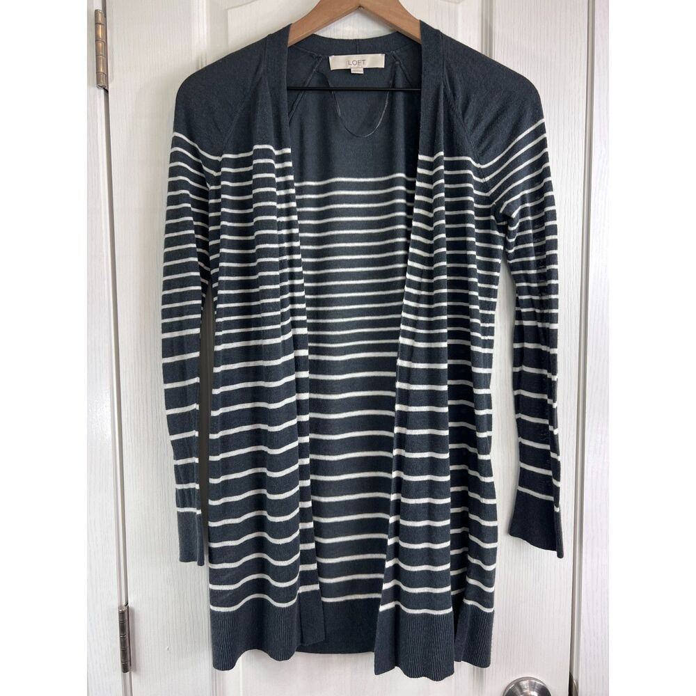 LOFT Women's Longline Cardigan Open Front Lightweight Striped Size XS